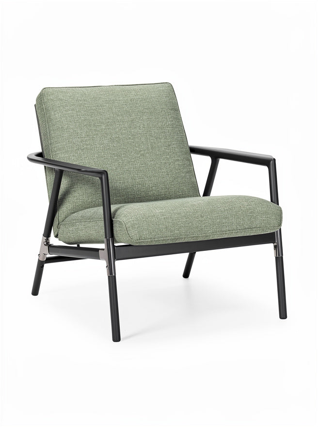 **Technische titel in het Nederlands: Moderne groene fauteuil met metalen frame**