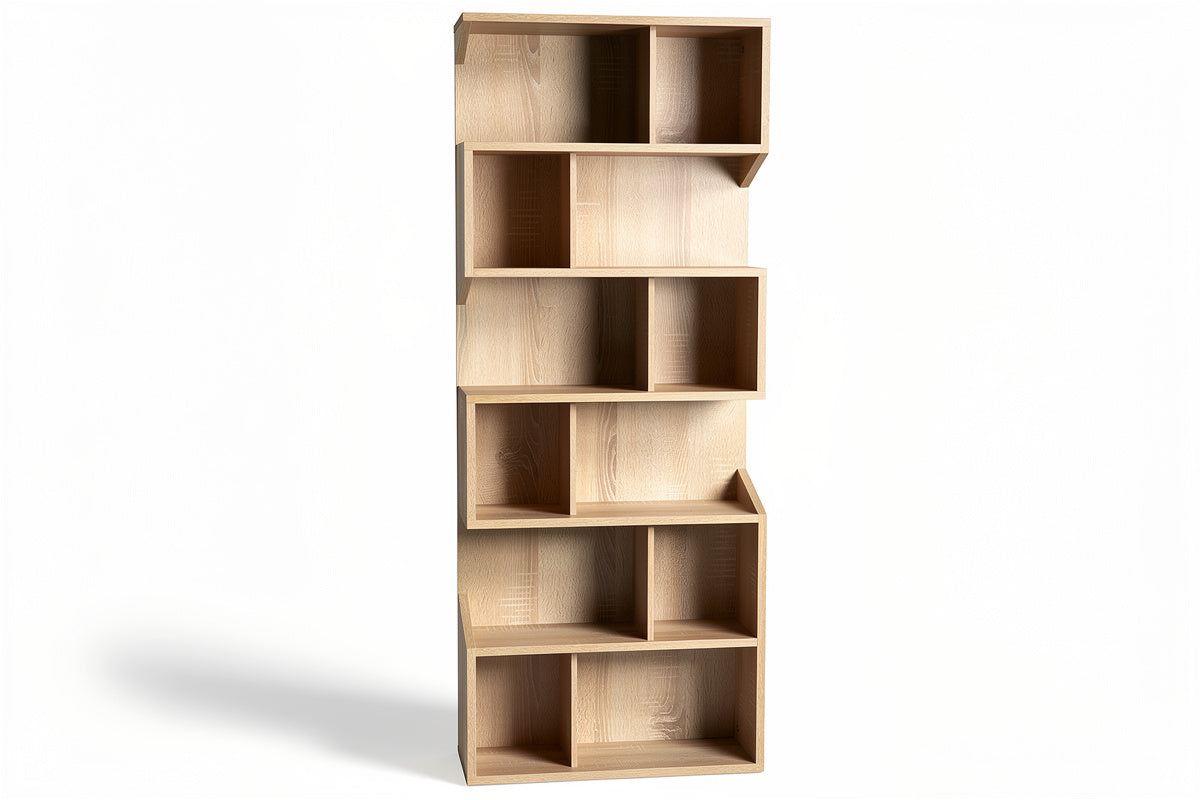 **Technische titel in het Nederlands: Moderne houten boekenkast met open vakken**