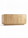 **Technische titel in het Nederlands: Luxe houten dressoir met afgeronde hoeken en metalen handgrepen**